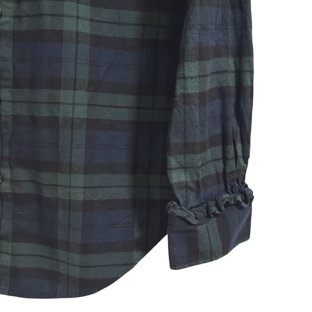 Brooks Brothers Women Black Watch Plaid Ruffle Collar Cotton Button Down Shirt 8 - Picture 2 of 5